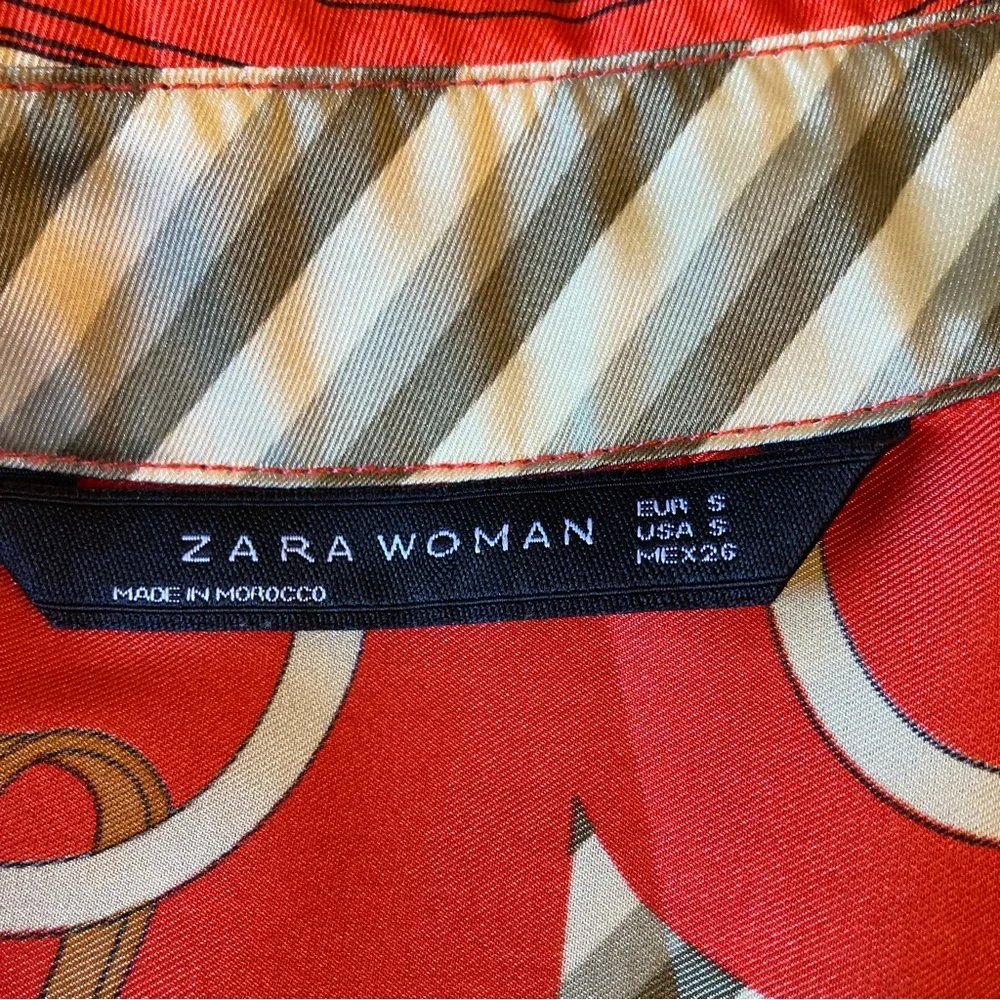 ZARA Scarf Print Midi Maxi Satin Long Sleeve Button Down Shirt Dress - Picture 9 of 14